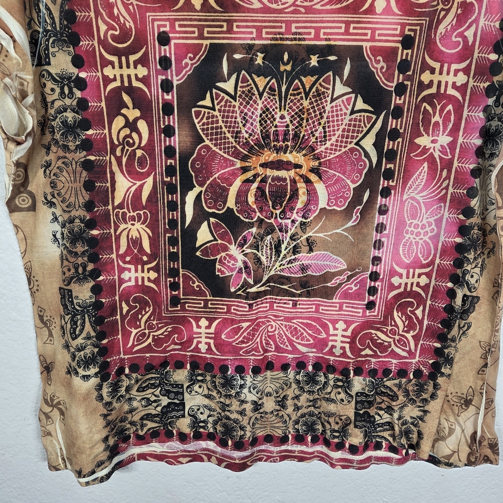 Chicos Tee Shirt Womens Size 3 Rinestones Lotus Print Square Neck - Picture 14 of 16